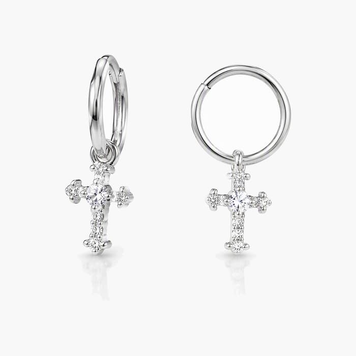 Dainty Cross Charm Hoop Earrings