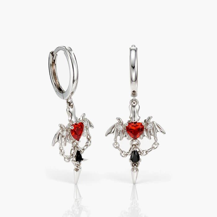 Winged Heart Charm Hoop Earrings