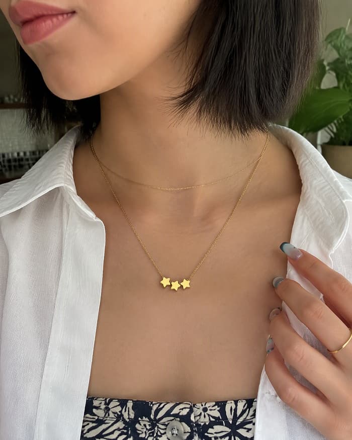 Dainty Three Star Charms Necklace — worn