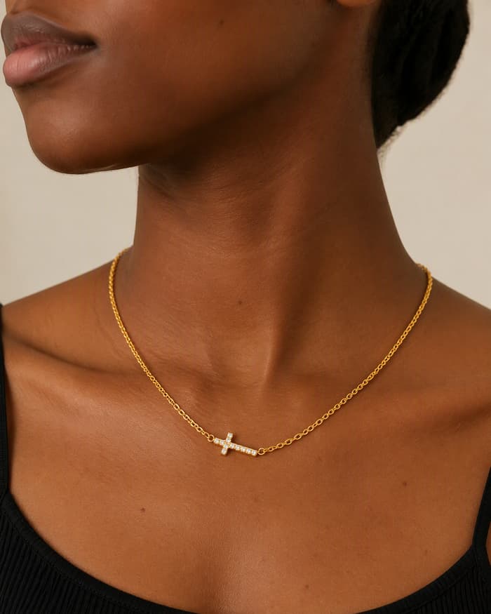 Dainty Cross Pendant Necklace — worn