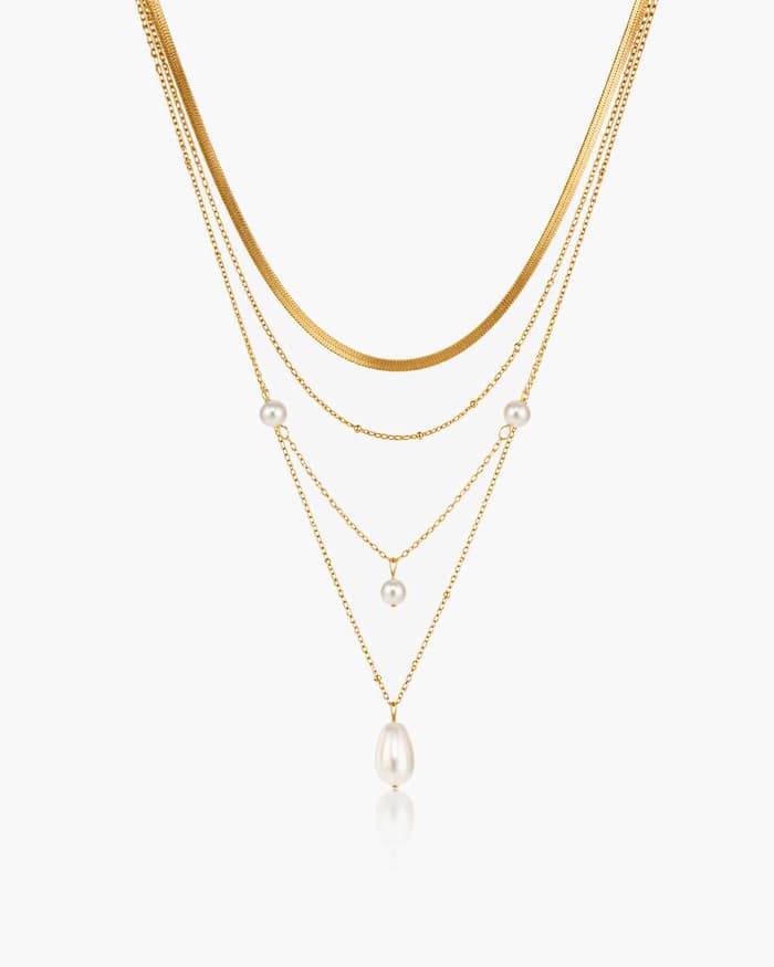 Dainty Teardrop Pearl Layered Necklace