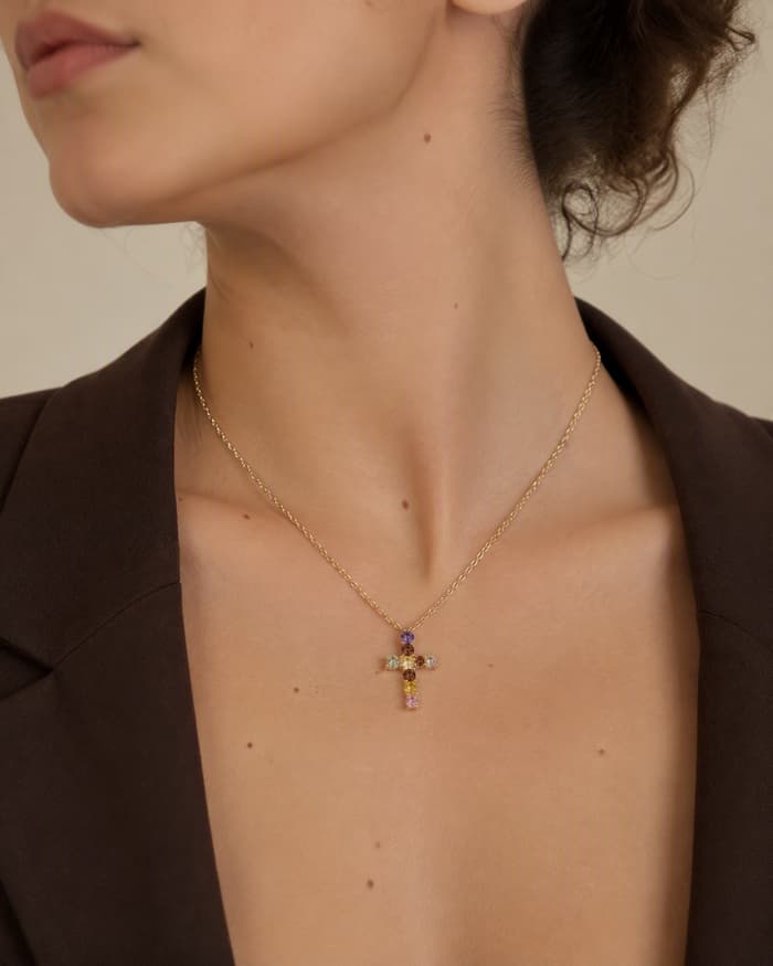 Dainty Cross Pendant Necklace — worn