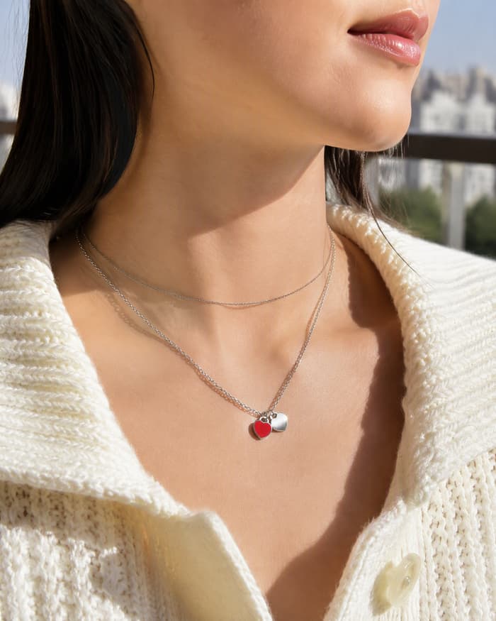 Cute Double Heart Charm Necklace — worn