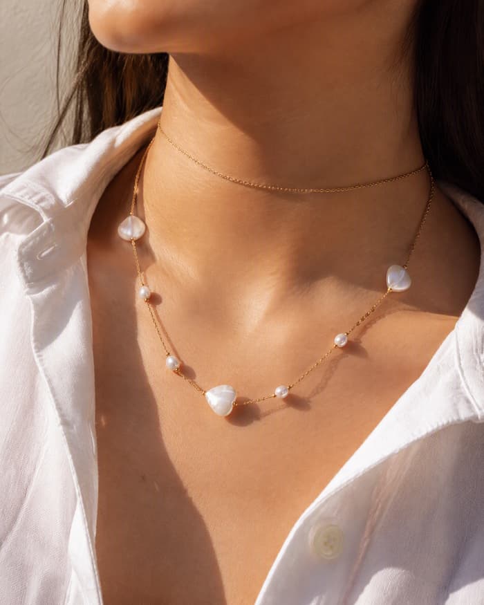 Dainty Heart Station Necklace — worn