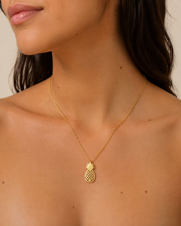 Cute Pineapple Pendant Necklace — worn
