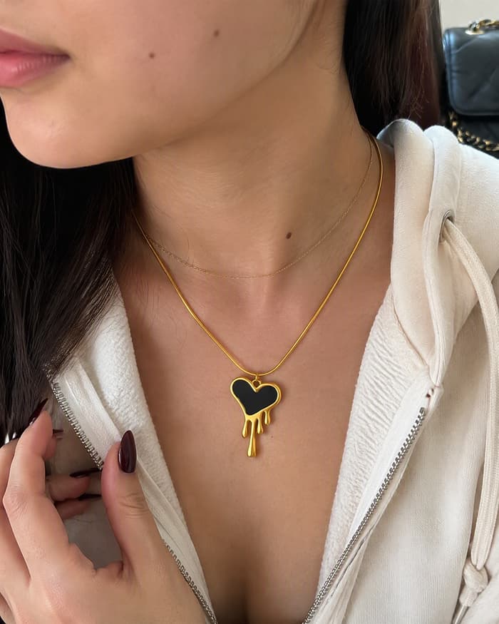 Trendy Dripping Heart Pendant Necklace — worn