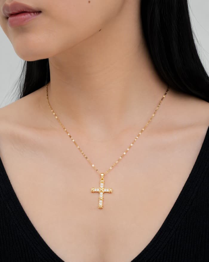 Twisted Cross Pendant Necklace — worn