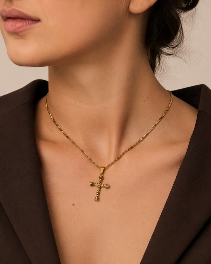 Twisted Cross Pendant Necklace — worn
