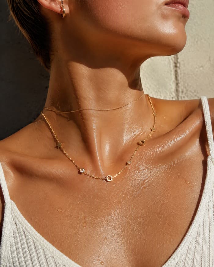 Dainty Star and Heart Necklace — worn