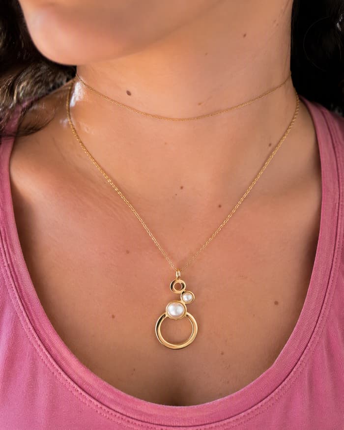 Minimalist Circle Drop Necklace — worn