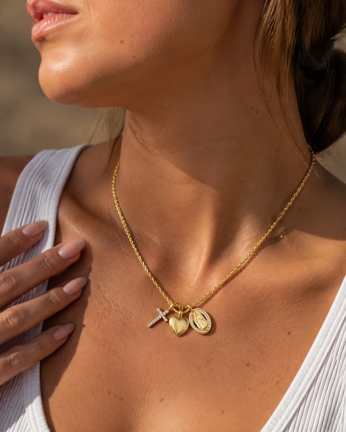 Trendy Cross Heart Charm Necklace — worn
