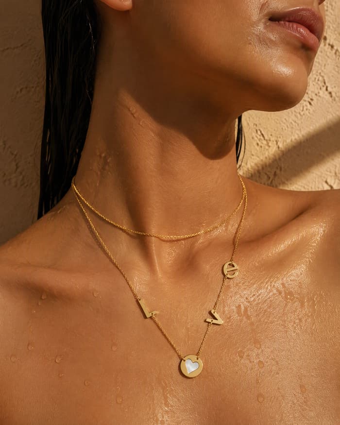 Minimalist Love Letter Chain Necklace — worn