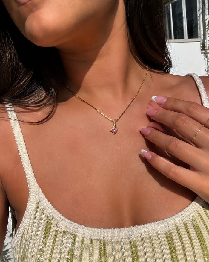 Dainty Stone Charm Necklace — worn