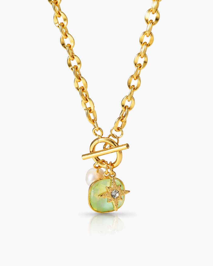 Trendy Multi-Chain Opal Charm Necklace