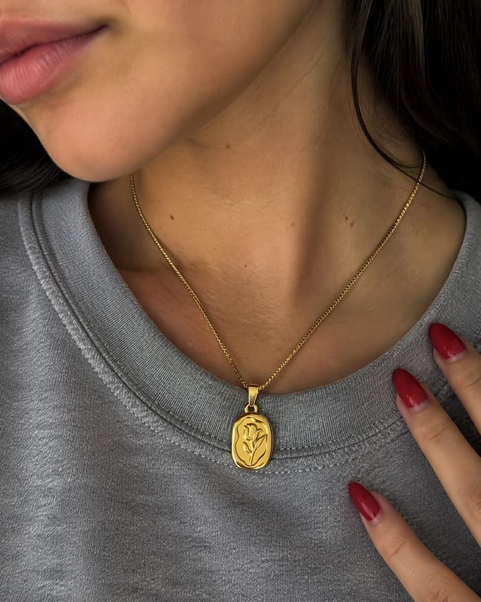 Rose Flower Pendant Necklace — worn