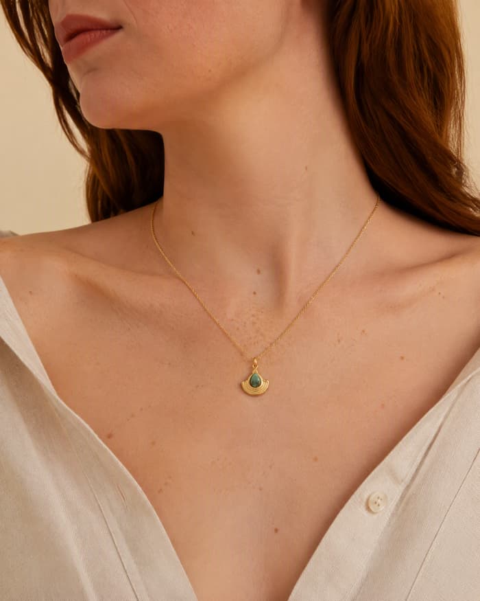 Dainty Fan Pendant Necklace — worn