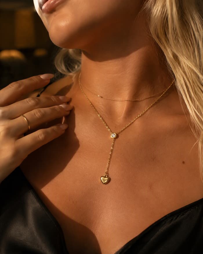 Dainty Heart Charm Necklace — worn