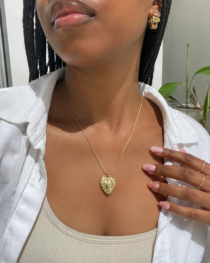 Woven Heart Pendant Necklace — worn