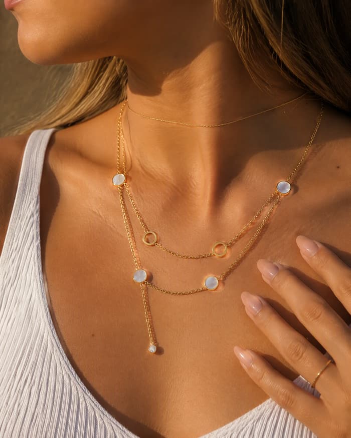 Dainty Circle Disc Necklace — worn