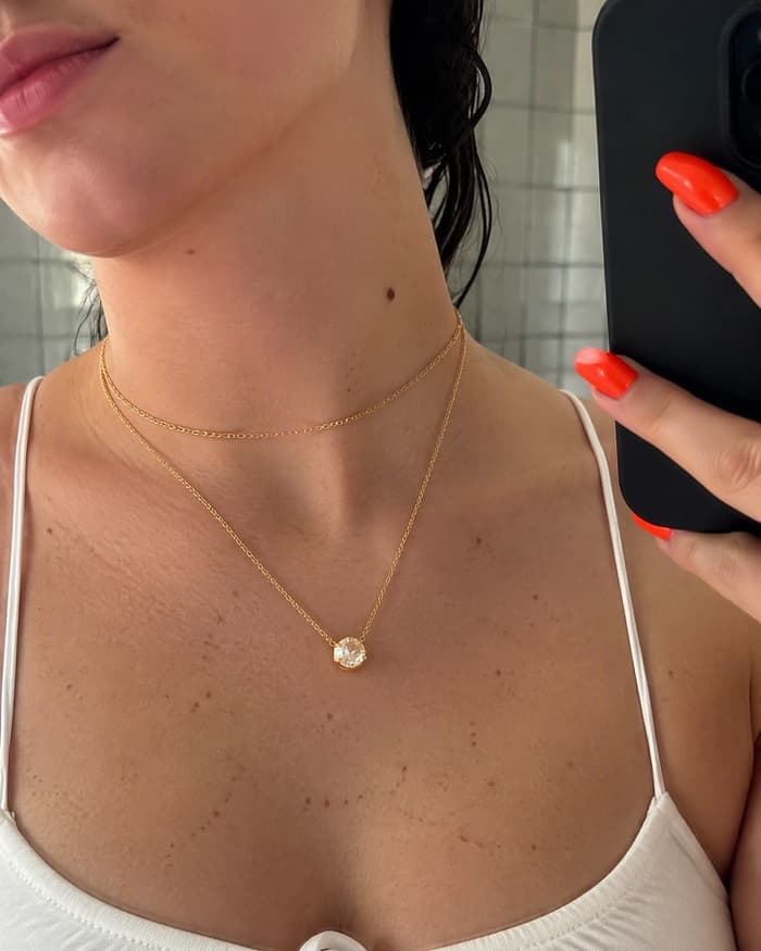 Dainty Single Stone Pendant Necklace — worn