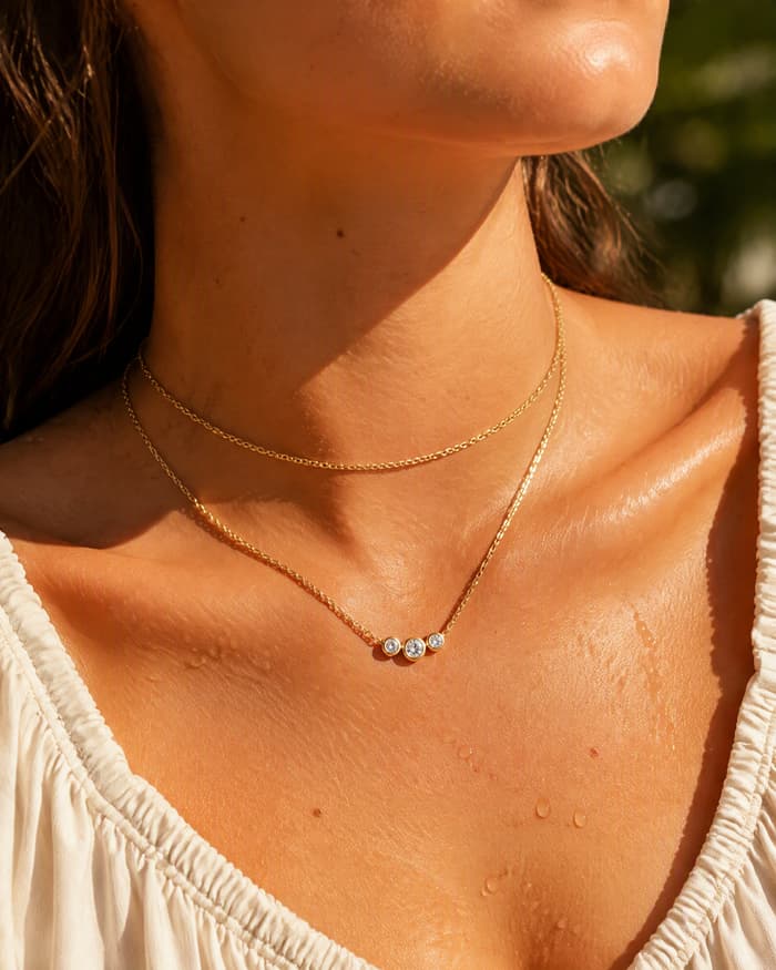 Dainty Three-Stone Cluster Necklace — worn