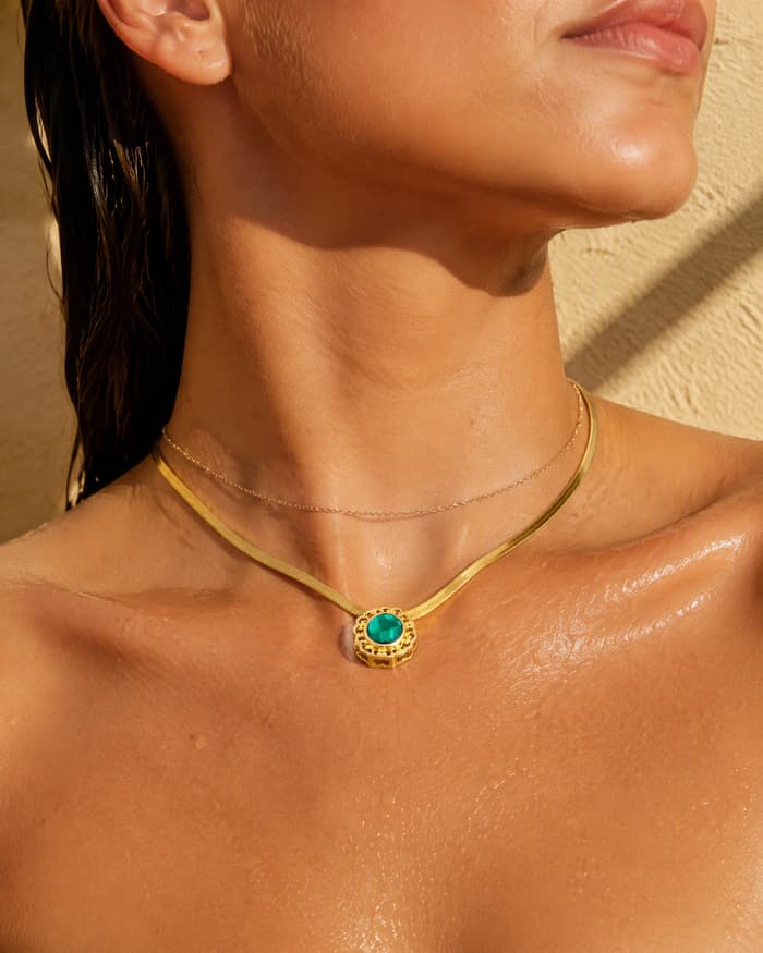 Elegant Single Stone Snake Chain Necklace — worn