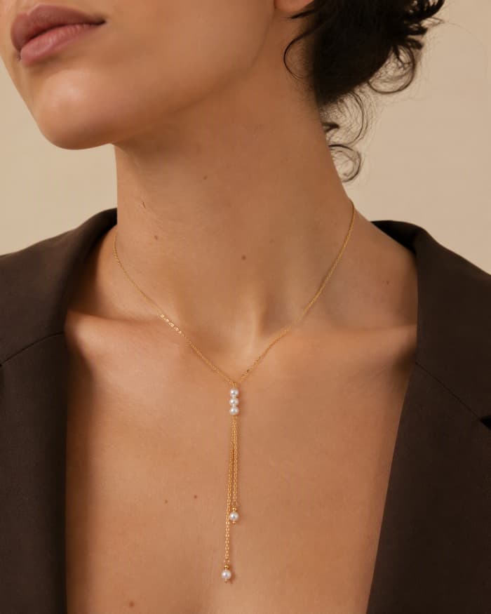 Dainty Three-Stone Lariat Necklace — worn