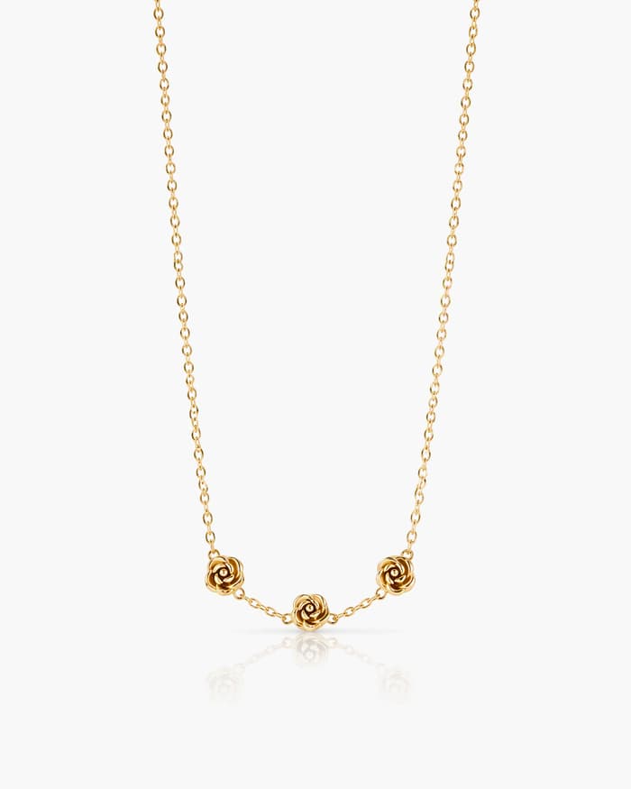 Dainty Three Rose Charms Necklace