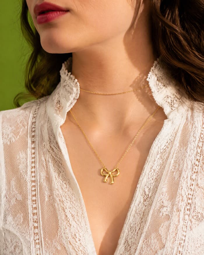 Dainty Bow Knot Necklace — worn