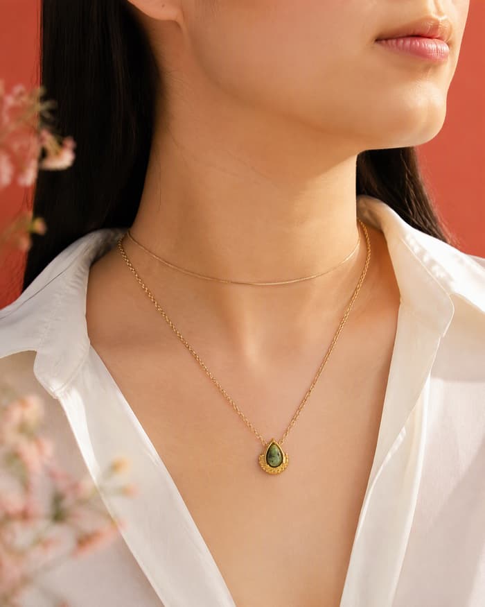 Dainty Teardrop Stone Pendant Necklace — worn