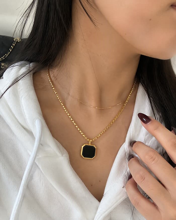 Minimalist Octagonal Pendant Necklace — worn