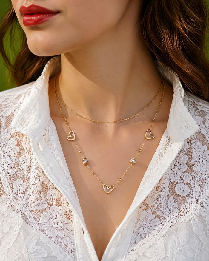 Dainty Heart Charm Necklace — worn