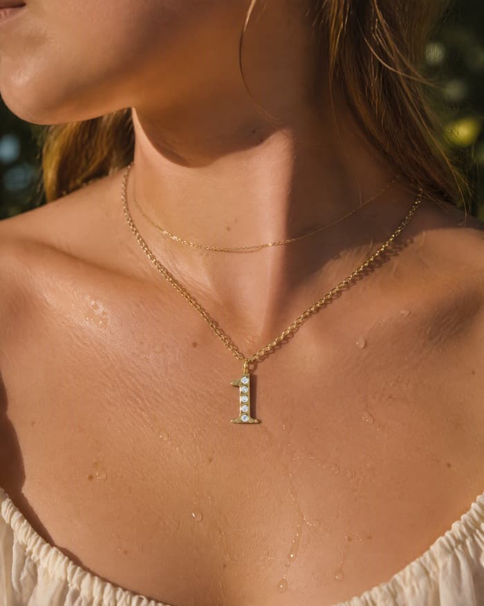 Trendy Number Pendant Necklace — worn
