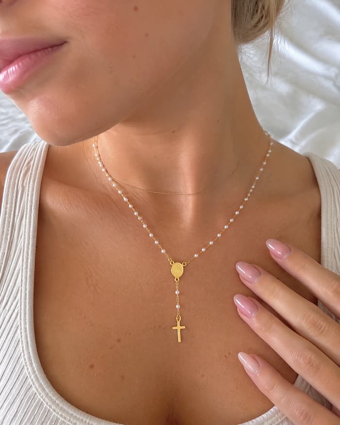 Dainty Cross Coin Charm Necklace — worn