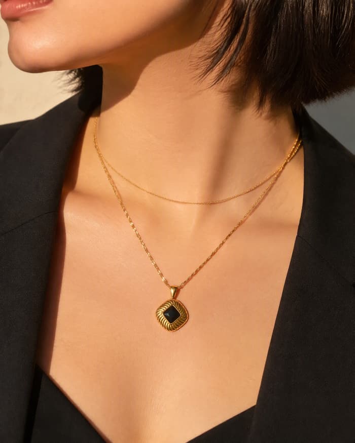 Vintage Twisted Square Pendant Necklace — worn