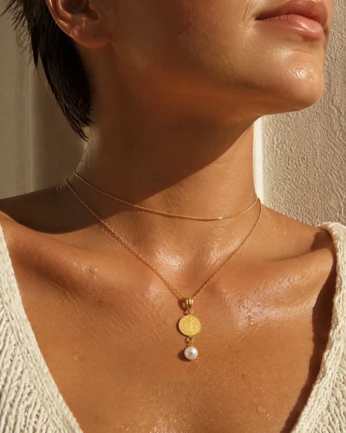 Dainty Coin Disc Pendant Necklace — worn