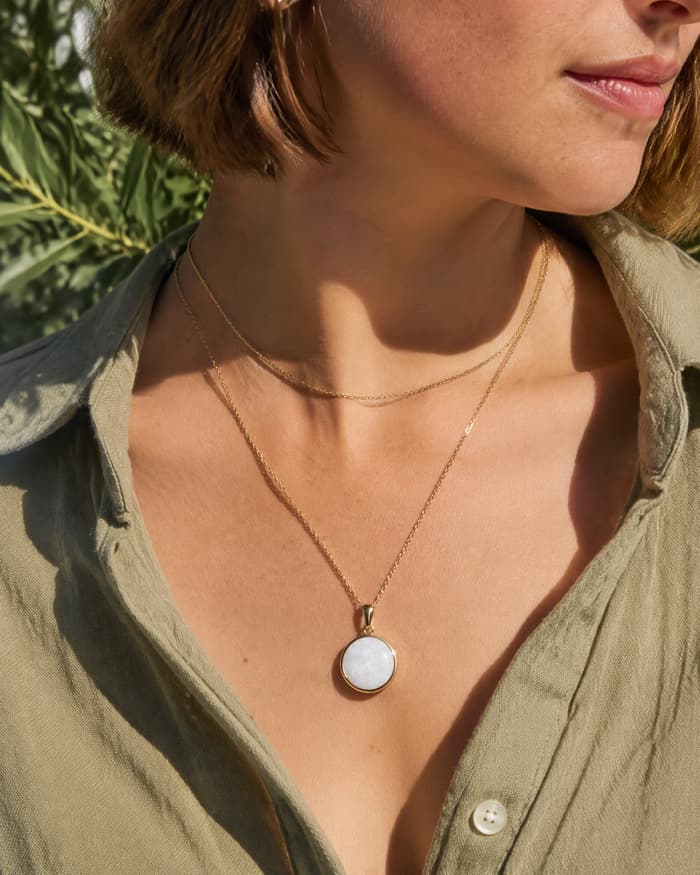 Minimalist Round Disc Pendant Necklace — worn