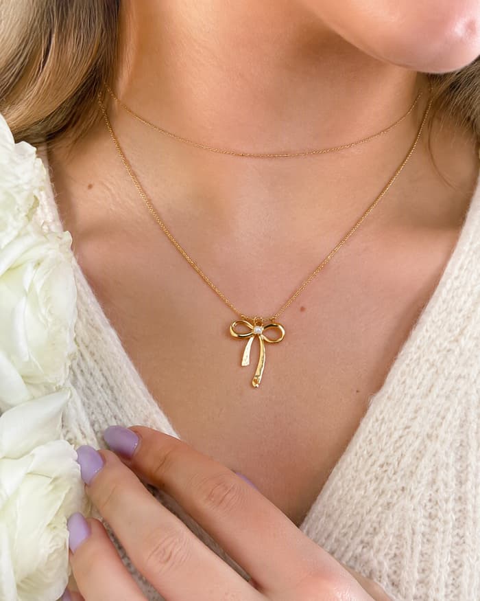 Dainty Bow Knot Necklace — worn