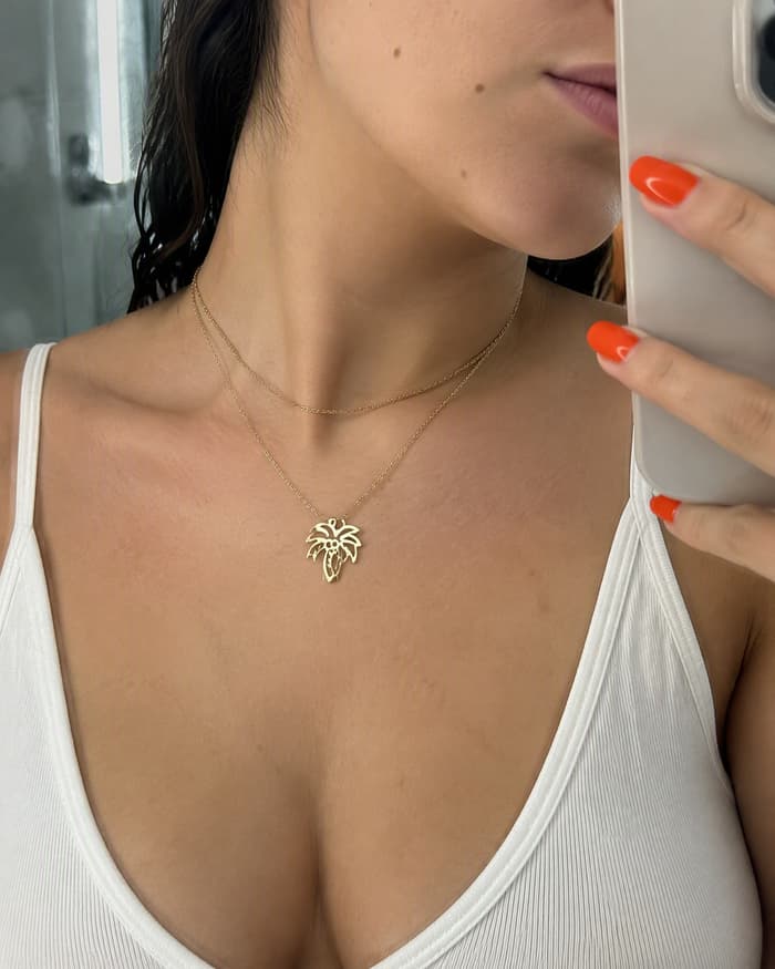 Palm Tree Pendant Necklace — worn