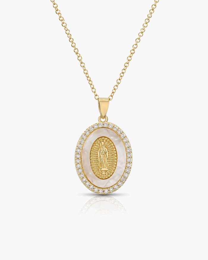 Oval Virgin Mary Pendant Necklace