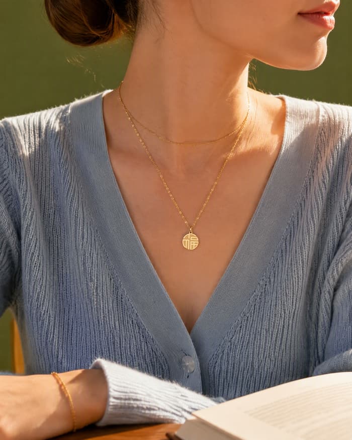Dainty Round Disc Pendant Necklace — worn