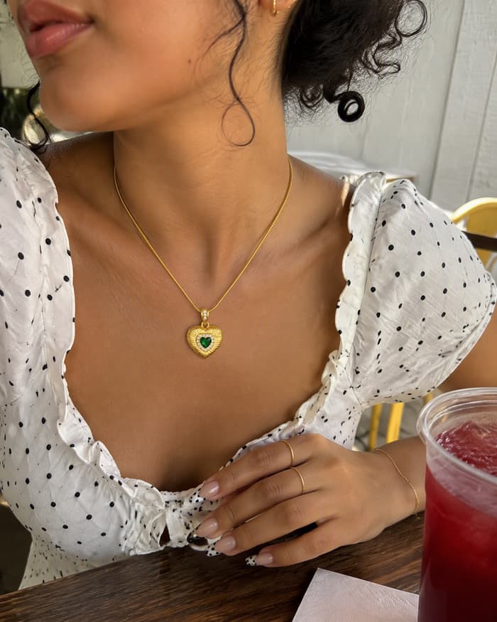 Heart Charm Pendant Necklace — worn
