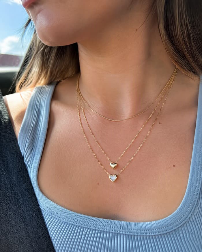 Dainty Double Heart Necklace — worn