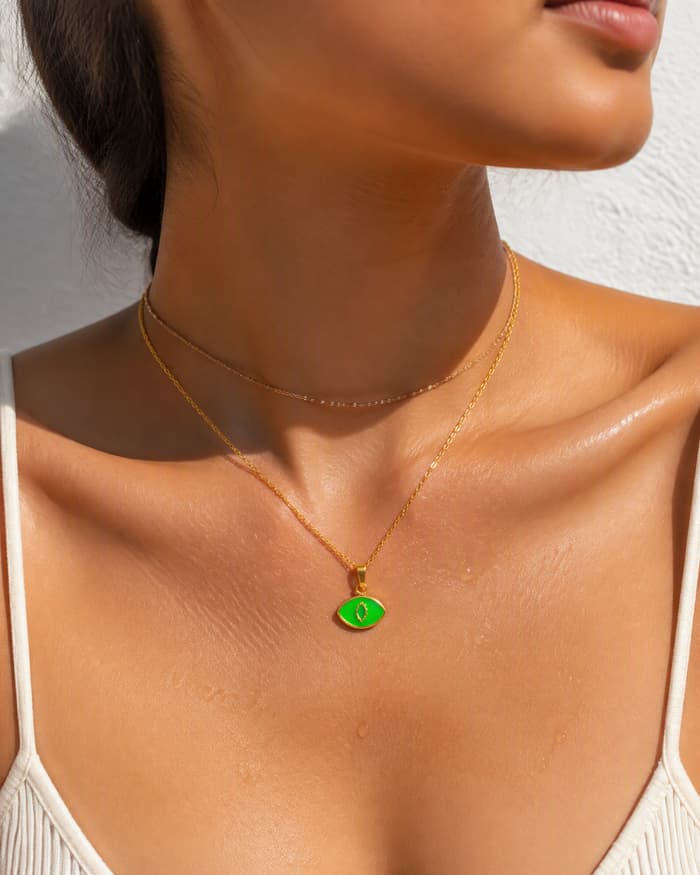 Dainty Evil Eye Pendant Necklace — worn