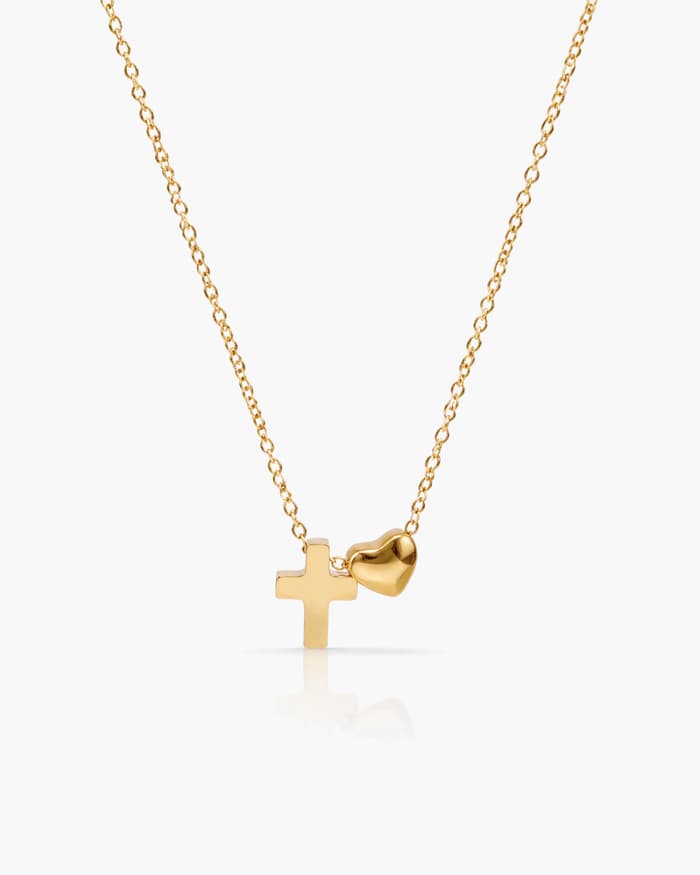 Dainty Cross Heart Charm Necklace