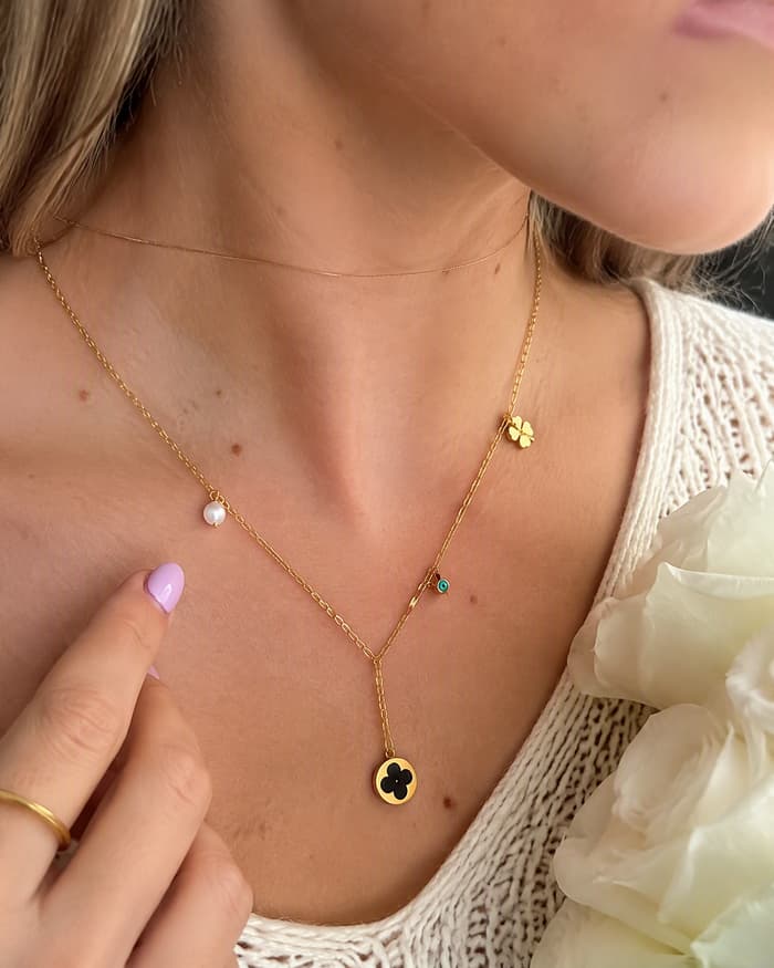Dainty Four-Leaf Clover Necklace — worn