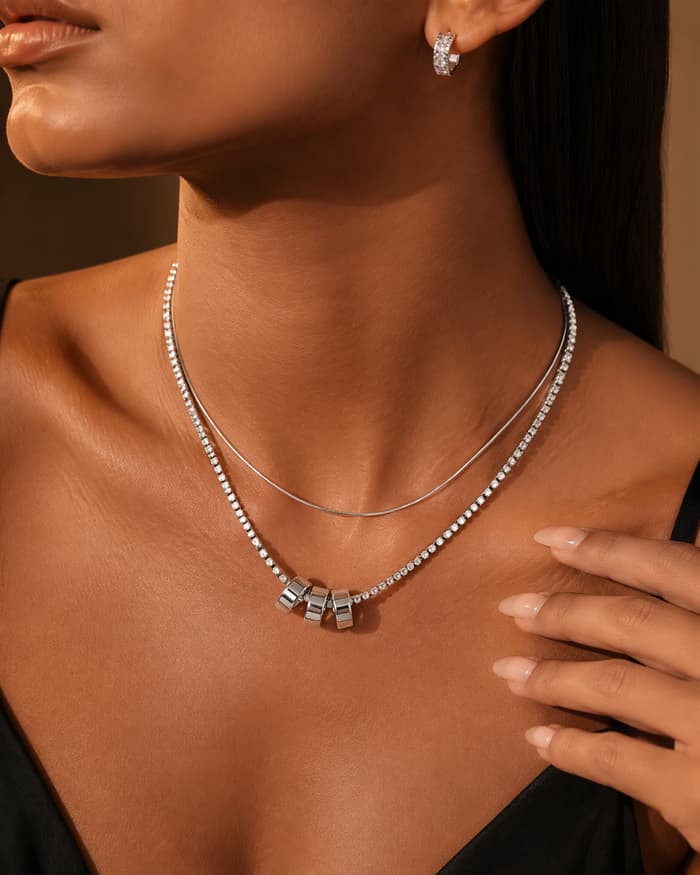 Dainty Double Layer Disc Necklace — worn