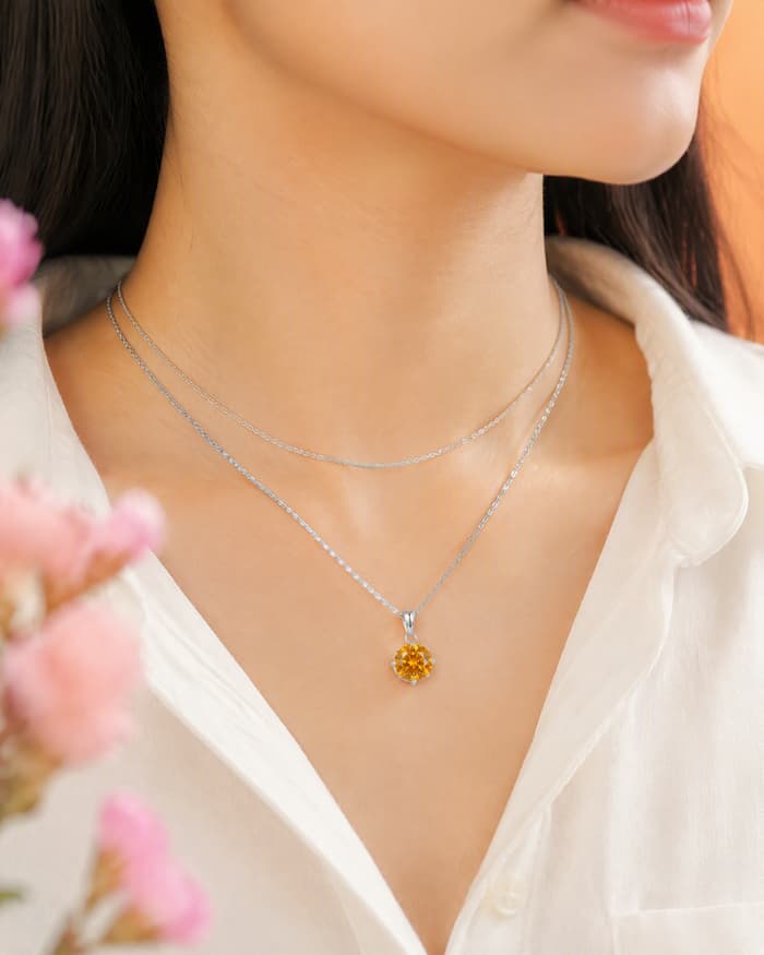 Dainty Round Solitaire Pendant Necklace — worn