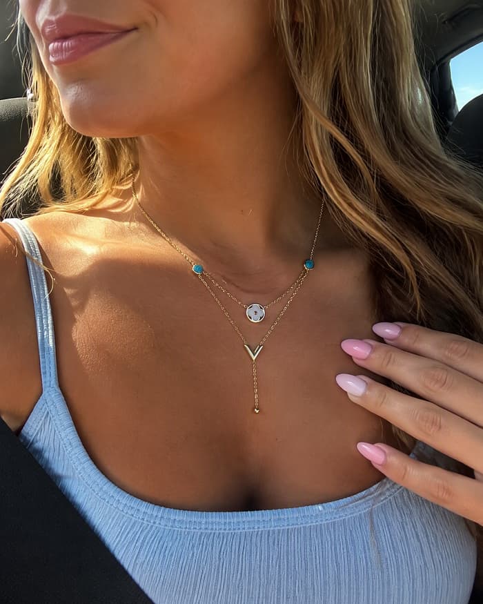 Dainty Flower & V Pendant Necklace — worn
