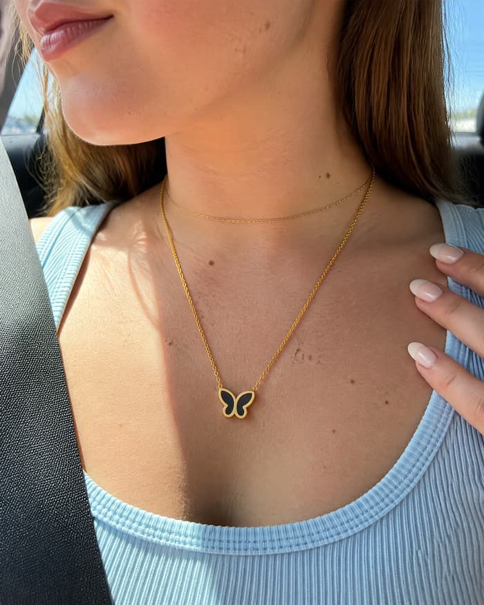 Dainty Butterfly Pendant Necklace — worn